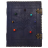 Vintage Leather Cover Notebook with Tree of Life Embossing and Seven Chakras Stones